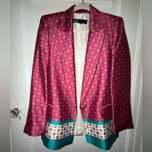 Zara Vibrant Pink and Teal Patterned Blazer